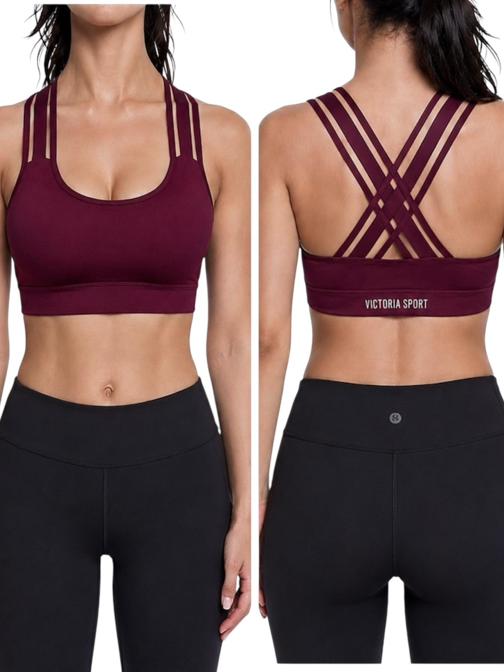 Victoria Sport Strappy Back Wireless Sports Bra Burgundy L Padded